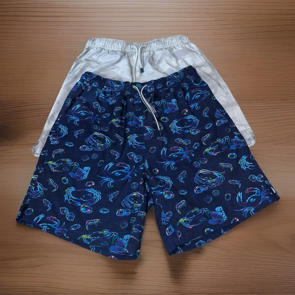 Peter Millar Swim Trunks Men Small Lot of 2 Mesh Lined Camo Blue Crab Beach